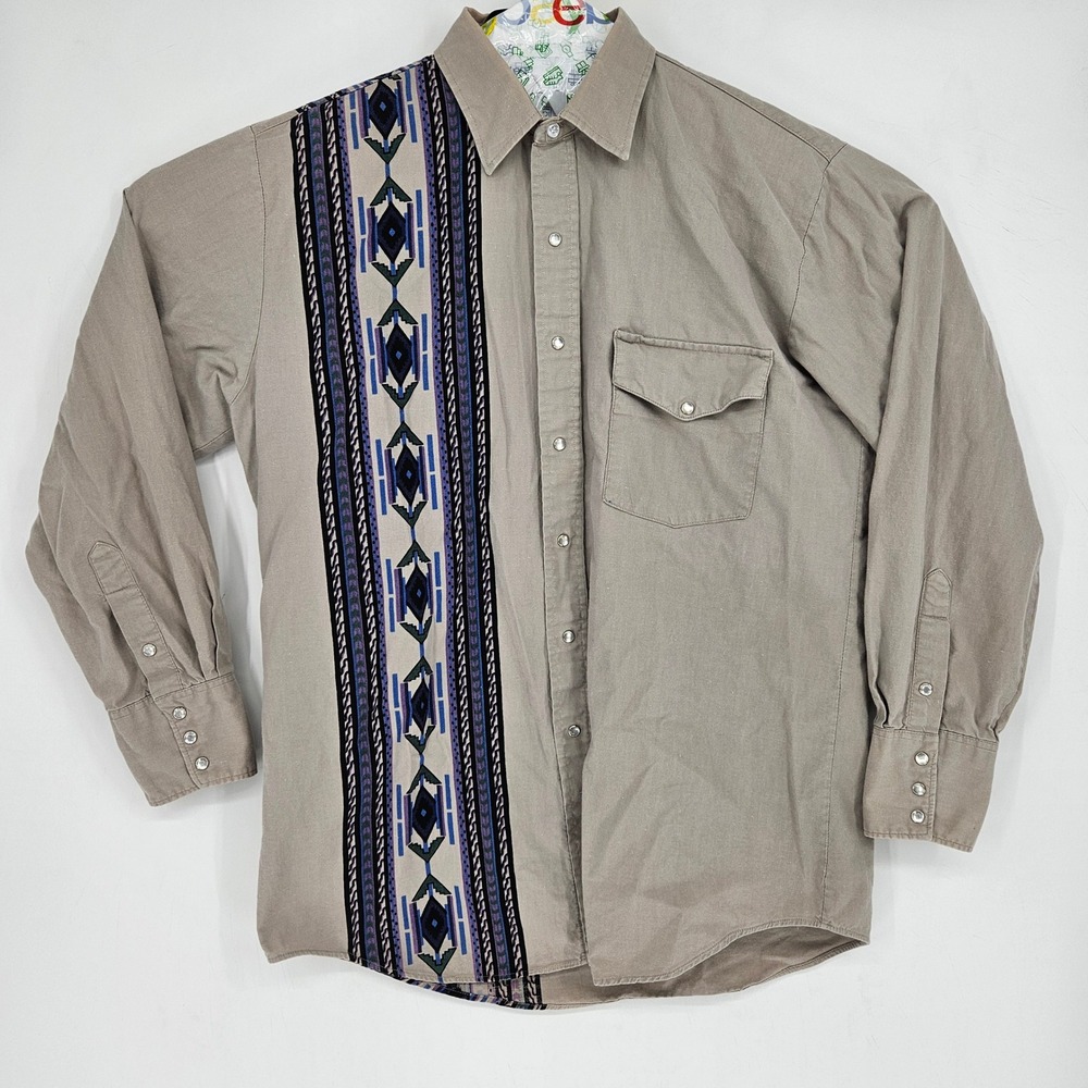 Vintage Cowboys Turtle Shirt Mens Large Western Tan Button‎ Down Long Sleeve